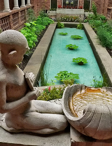 Flickriver--mharrsch-s-photos-Reflection-Garden-at-the-Jordan-Schnitzer-Museum-of-Art - kneeling statue by pool