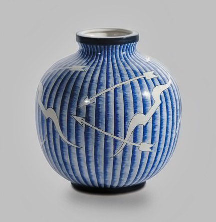 Gio-Ponti---Richard-Ginori---SAN-CRISTOFORO blue white vertical striped sperical vase