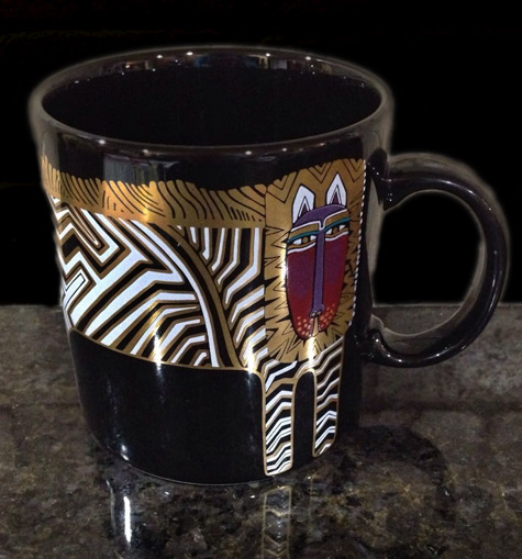 LAUREL-BURCH-Rare!-Lion-Zebra-Cat-Mug-Coffee-Tea-Cup-Black-Gold-Gilt-Japan