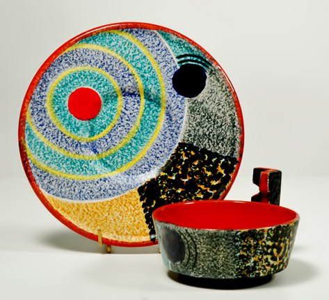 Mazotti Albisola Cup and saucer ceramic decoration futurist,-1930