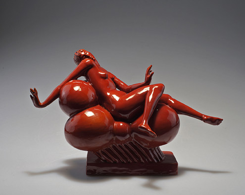 Ponti,-Gio--Domitilla-1924 cherry red ceramic sculpture of a seated nude lady