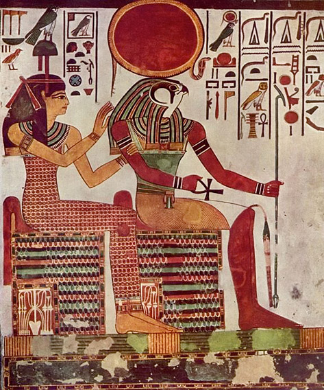 Ra the Sun God The Egyptian-sun-god-Ra-was-said-to-sail-his-boat-across-the-sky-by-day-and-carry-it-back-through-the-underworld-by-night.-This-depiction-of-Ra-is-from-the-tomb-of-Nefertari