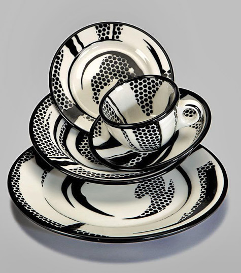 Roy Lichtenstein dinnerware set in black and white