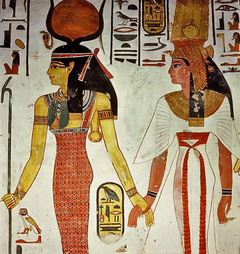 detail-of-a-wall-painting-in-the-tomb-of-Queen-Nefertari.-Isis-Hathor-leads-the-queen-by-the-hand.