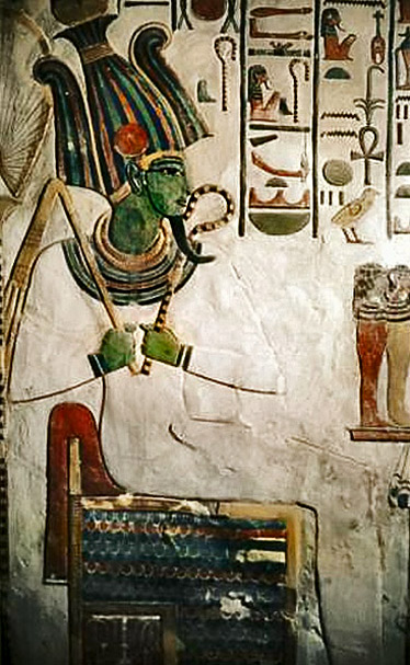 wall-painting-in-the-tomb-of-Queen-Nefertari.-Osiris,-god-of-the-underworld,-in-his-green-form
