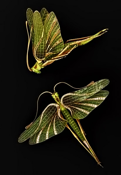 Enameled-Locust-hair-ornaments-with-diamond-veins-and-gold-bodies--