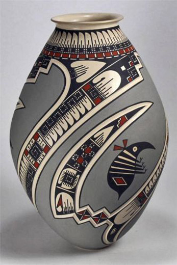 Artist Signed Mary C Martinez Mata Ortiz Pottery Hand Painted Ball Shaped Vase Southwest Western Design Art Object
