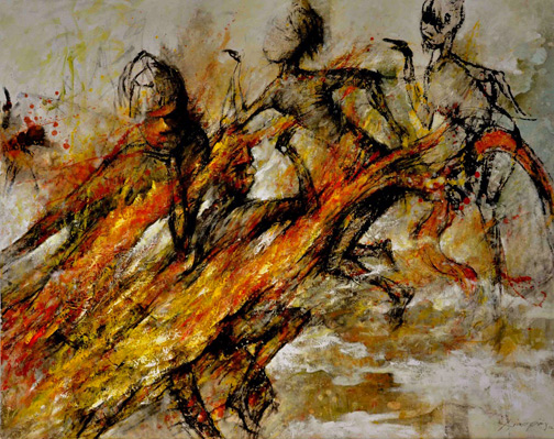 Zhou Xiaoping painting of dancing indigenous Australians