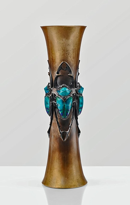 A-PATINATED-BRONZE-VASE-WITH-ENAMELLED-COPPER-DECORATION-BY-LUCIEN-GAILLARD,-1905
