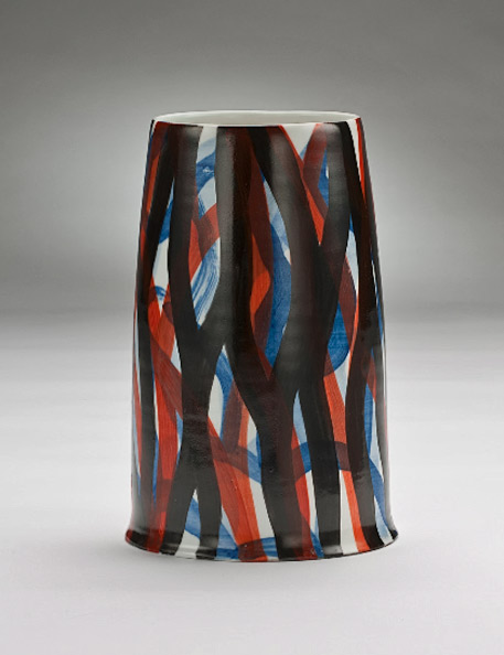 Australian-Studio-Ceramic-Art---Skepsi-Gallery-----Kevin White - abstract patterned vase in black,red, blue and white