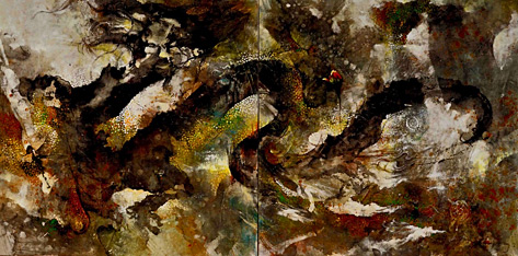 Dragon-2012 Zhou Xiaoping painting of a dragon in flight