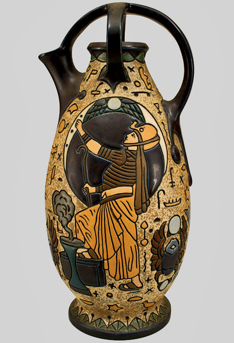 Early 20th c. Czechoslovakian Egyptian Revival Amphora NEWEL LLC