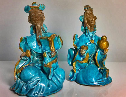 Two turquoise and gold Chinese figurines FLORIDA MODERN 33405-etsy