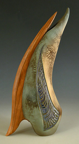 Feathered Friend--Jan-Jacque-combines-ceramics-with-wood..