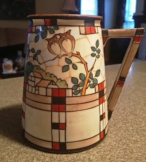 Hand-painted-Nippon-Mug with two birds on a branch