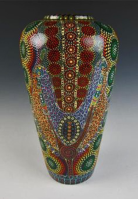 Keringke-Kathleen-Wallace-Aboriginal-Art-Large-Pottery-Vase-Australia-Aborigine