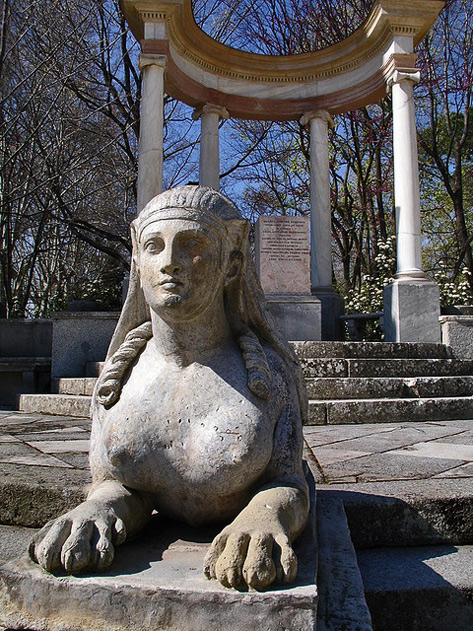 Outdoor Sphinx statue Parque del Capricho.-Madrid