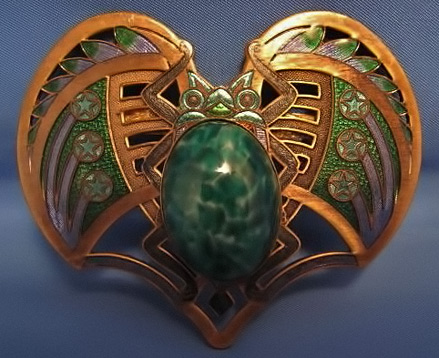 Vintage-Sunya-Currie-Egyptian-Winged-Scarab-Beetle-Pin-with-Art-Glass-Stone-Body---For-sale-on-Ruby-Lane