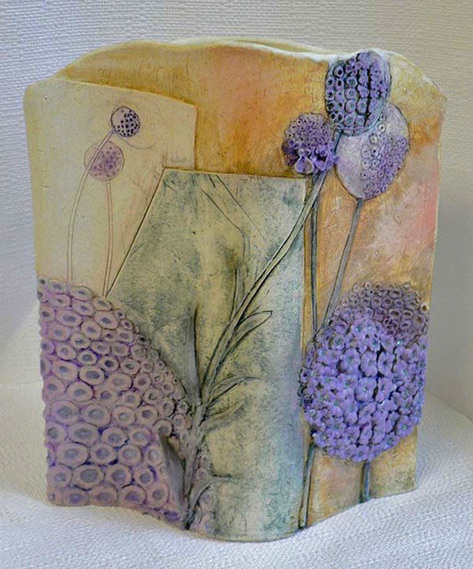Elaine Hind - vase with lavender coloured flowers