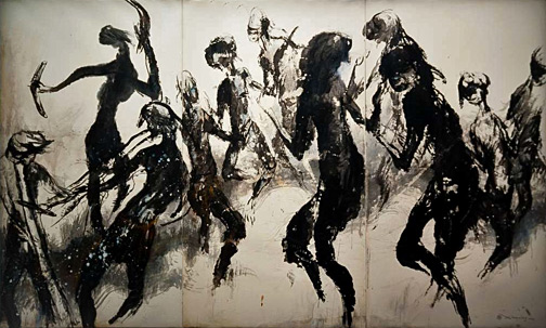 Zhou Xiaoping tribal dancing art painting