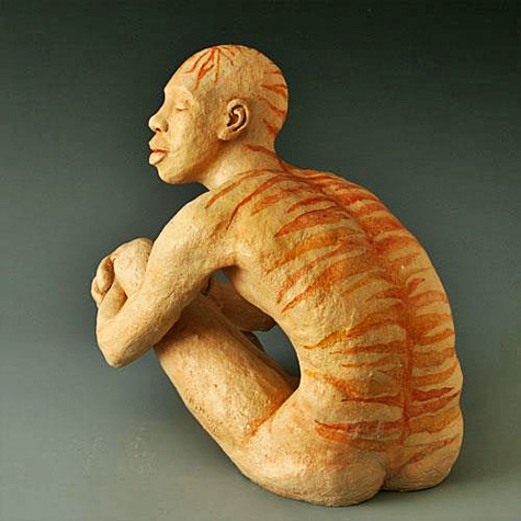 Zebra human figure sculpture - Roelna Louw