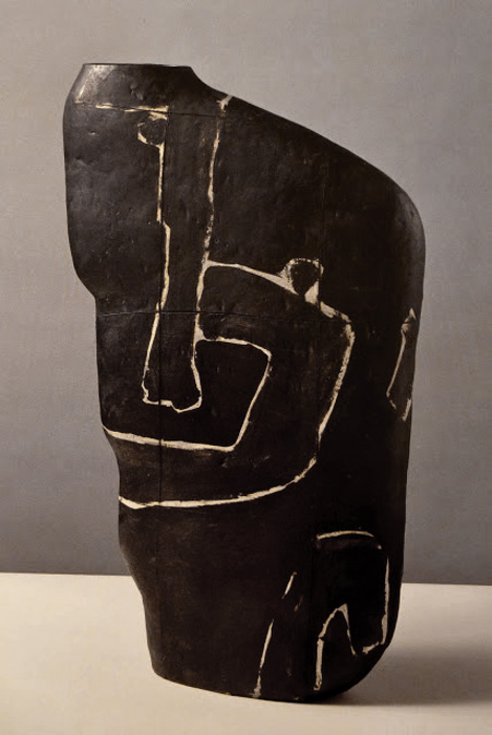 Black-Vessel-with-Signs,-1990--(earthenware) by Gordon Baldwin