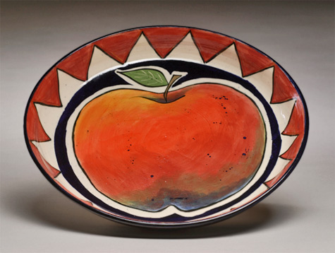 Clay Studio Three - Paula-Cooley large dish with red apple motif