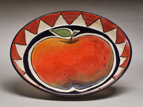 pauly-cooley-dish-475x358 Clay Studio Three - Paula-Cooley large dish with red apple motif