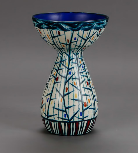 JUDY-FRANKEL-ANTIQUES Ernest D'Hossche Op Art Blue White Vase