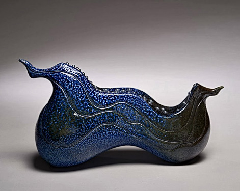  Paula Cooley (Saskatoon) 'Glint', 2015; Stoneware, slip, found metal, epoxy; handbuilt, salt fired to cone 10;