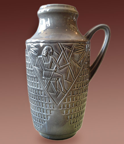 Stunning-West-Germany-Pitcher-with-Egyptian-Pharaohs-by-Bay-Keramik-CAIN-MODERN-West-Hollywood