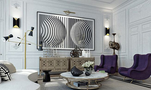 The-Israeli-design-firm-Ando-Studio-mixed-French-Modern,-Op-Art-and-Industrial-pieces-for-this-eclectic-yet-elegant-St.-Germain-sitting-room