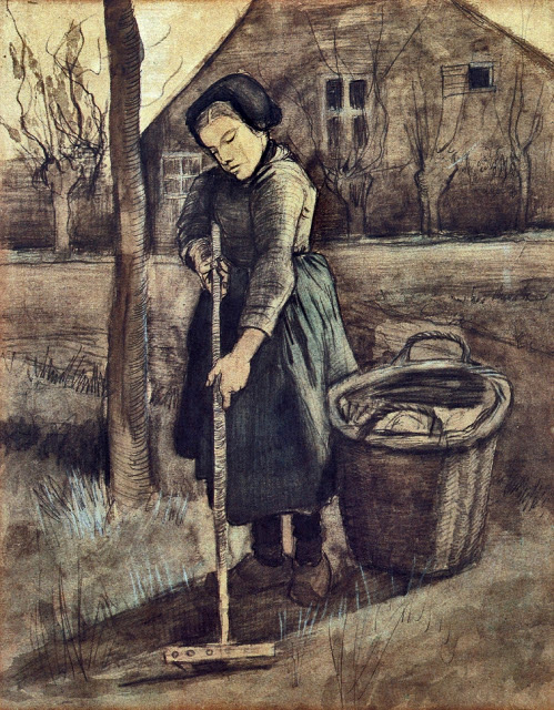 1881-A-Girl-Raking-black-chalk,-watercolour-58-x-46-cm