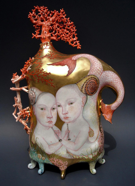 Irina Zaytceva was born in Moscow, Russia. All of Irina's works are created using highfire porcelain, with overglaze as well as underglaze painting