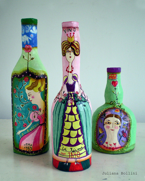 Juliana-Bollini-bottles with images of flowers and maidens