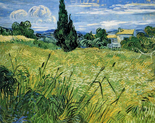 Green-wheat-field-with-cypress-tree - Vincent Van Gogh