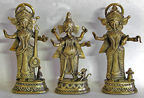 Lakshmi Saraswati and Ganesha-Dhokra statues