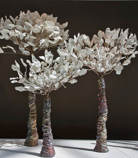 Barbara Billoud ceramic trees with white leaves