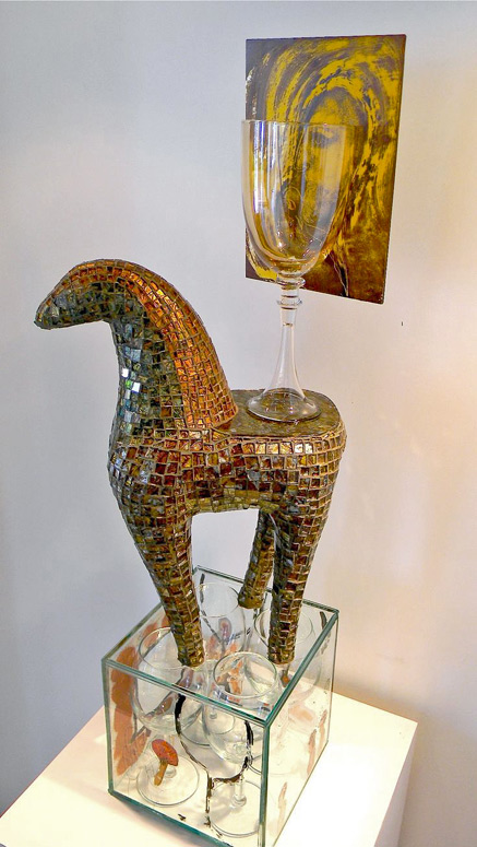 HABATAT-GALLERIES---Florida 'Goblet Number Three' - Robert Palusky - mosaic horse with glass goblet