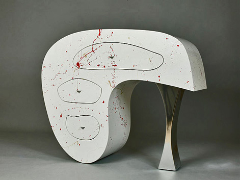Jean-Michel-Bliard-white modernist cabinet with chrome leg
