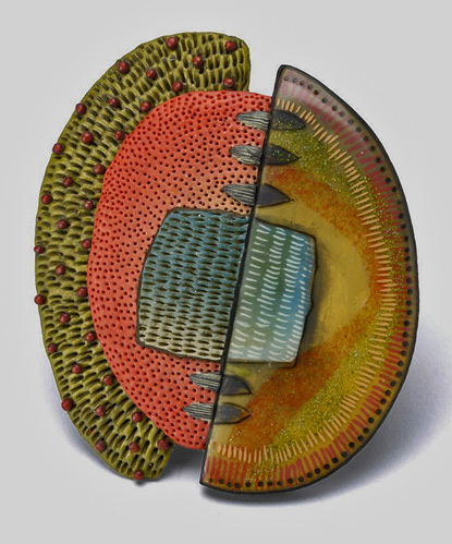 tribal-pin-Kathleen-Dustin Kathleen-Dustin--Tribal-Pin-in-Green contemporary polymr clay brooch