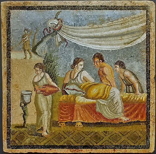 Romantic scene from a mosaic in Villa at Centocelle, Rome, 20 BC – 20 AD (Wikimedia Commons)