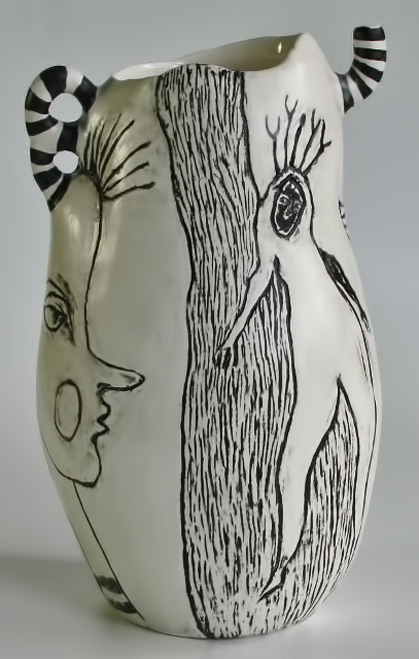 Sally-Hook vase in black and white with hand drawn figure art