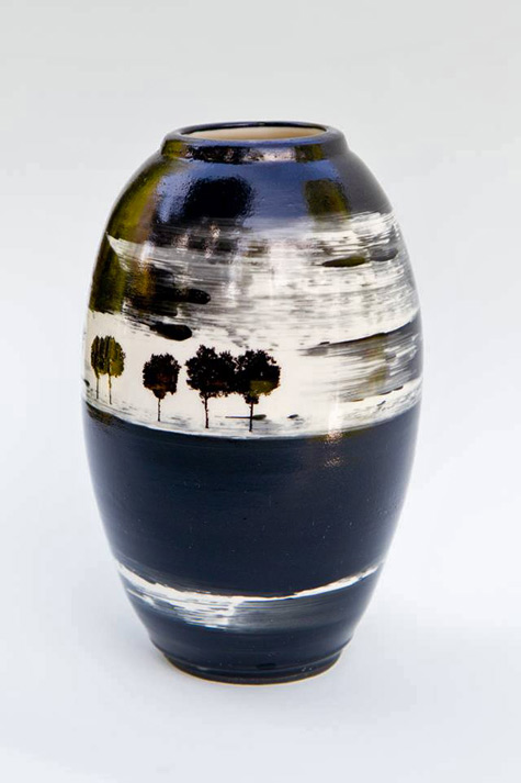 Ovoid vase, hand painted landscape motif - Sylvie-Godart