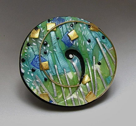 Tory Hughes---Seacliff-Brooch - ocean inspired underwater design turquoise, blues, gold and sliver