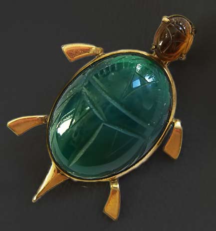 vintage-scarab-turtle-brooch-green-stone vintage-scarab-brooch-egyptian-revival-turtle