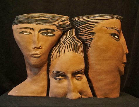 nefertiti_amenhotep-and-me by Sally Hook Three ceramic heads combined