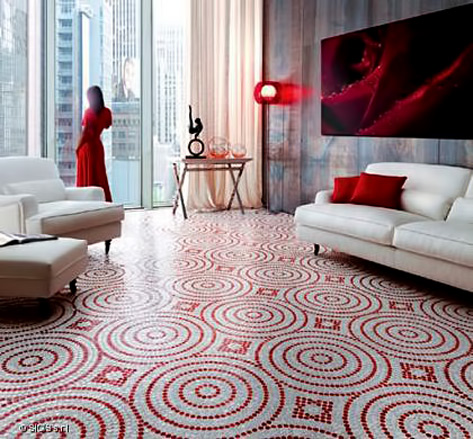 SICIS contemporary mosaic floor in red and white