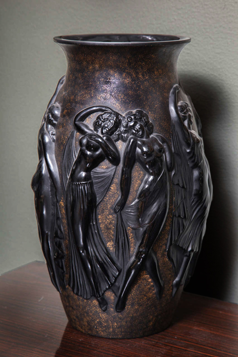 Art-Deco-Vase-by-Sabino-14inches with dancing relief figures- PAUL STAMATI GALLERY
