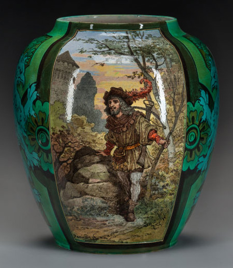 CONTINENTAL-HAND-PAINTED-EARTHENWARE-VASE,-circa-1880
